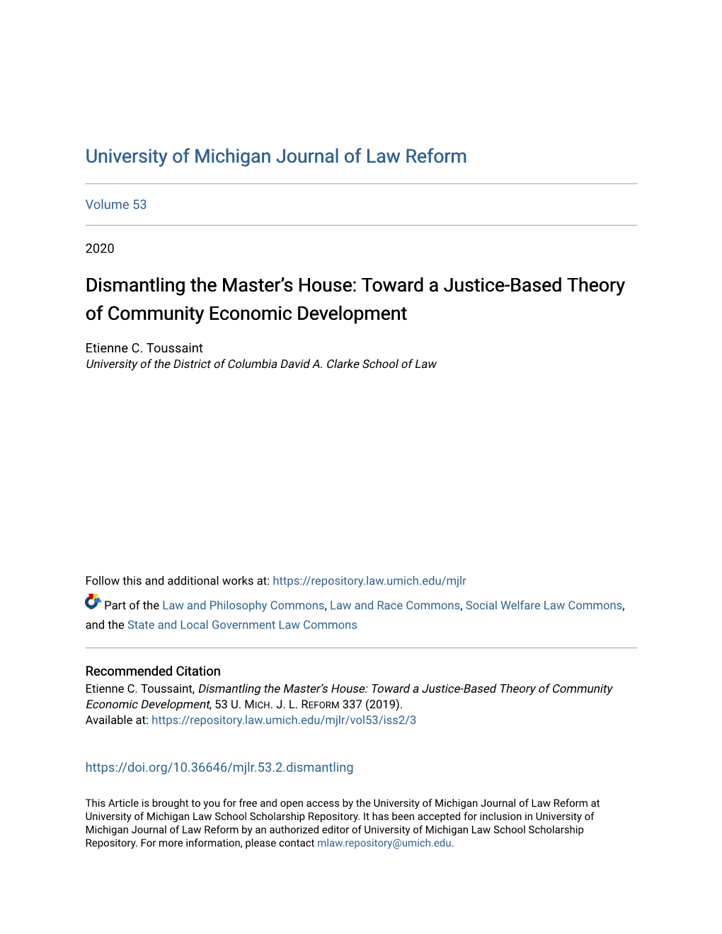 Toward a Justice-Based Theory of Community Economic Development