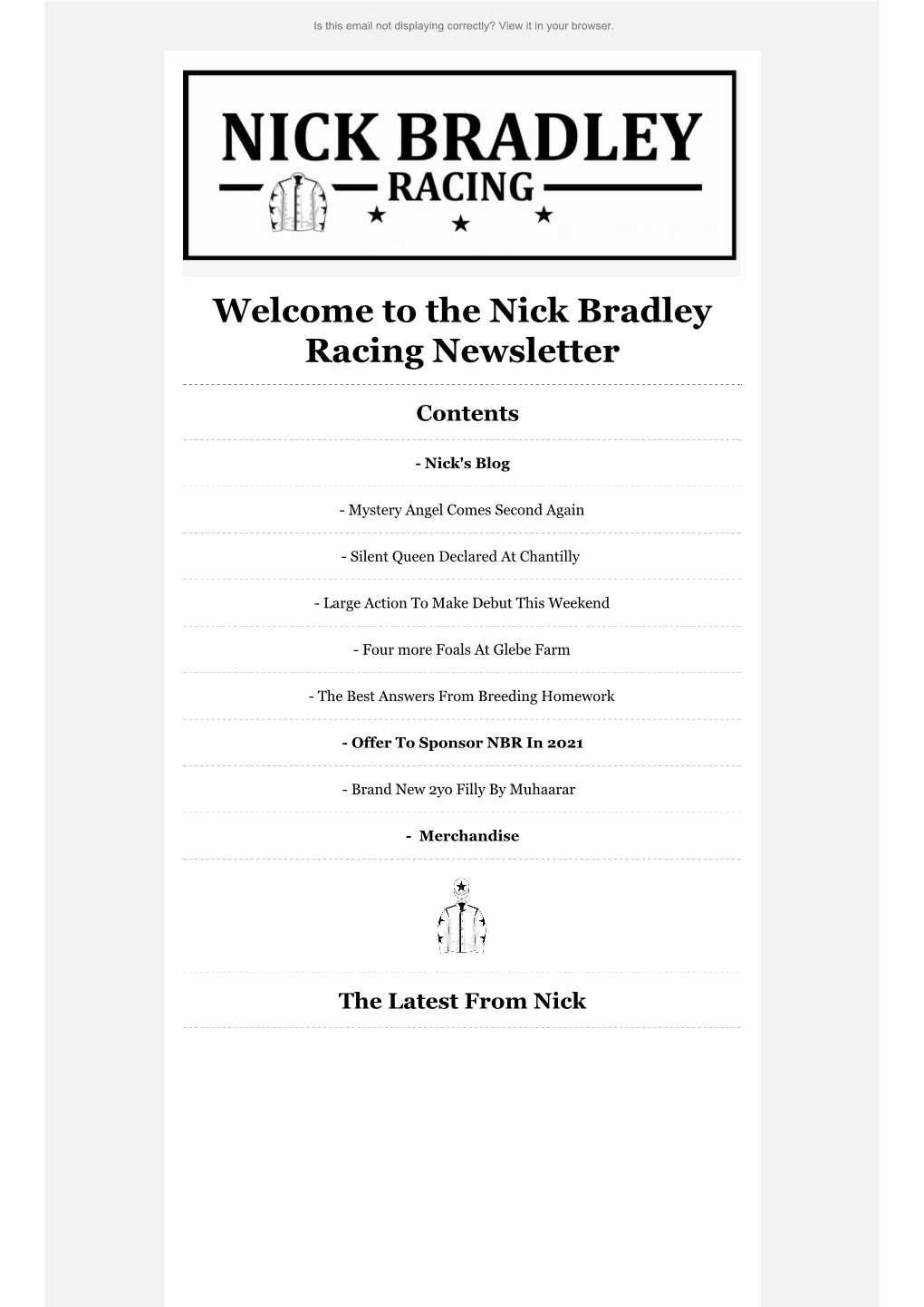 Nick Bradley Racing Newsletter
