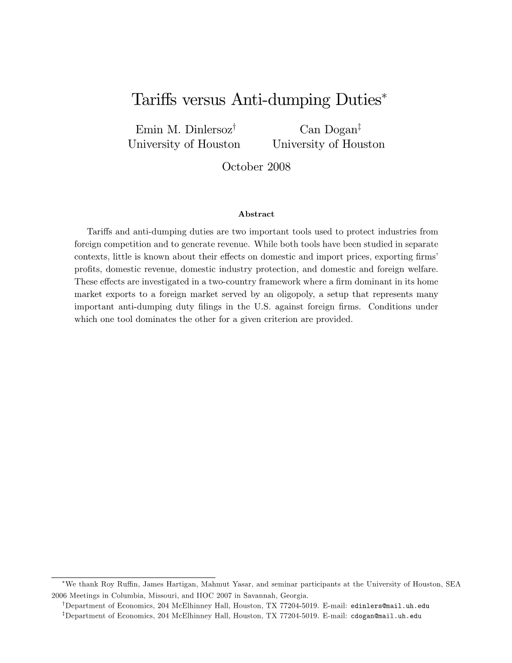 Tariffs Versus Anti&Dumping Duties