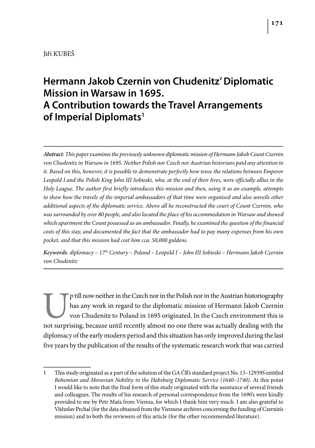 Hermann Jakob Czernin Von Chudenitz' Diplomatic Mission In
