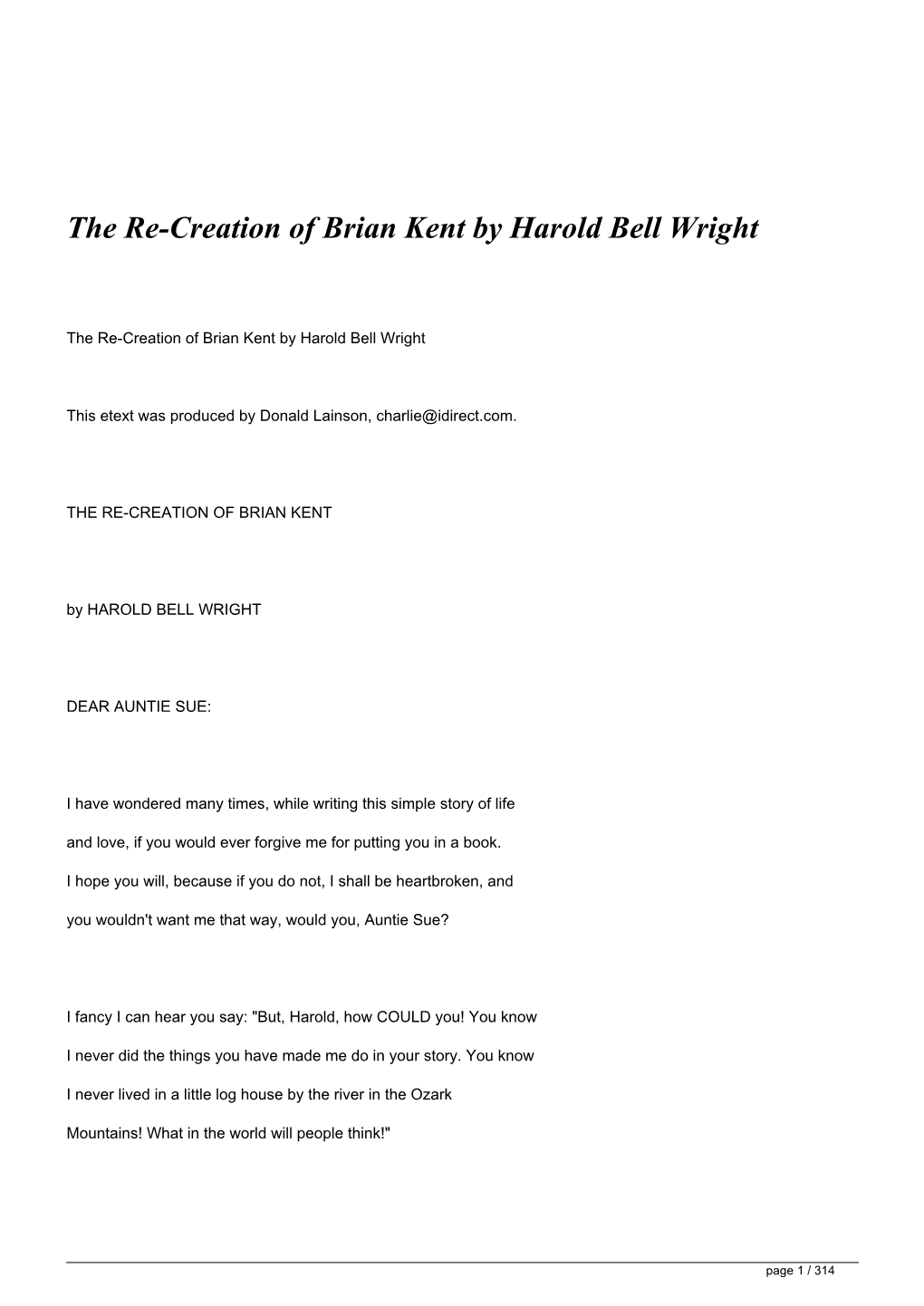 The Re-Creation of Brian Kent by Harold Bell Wright