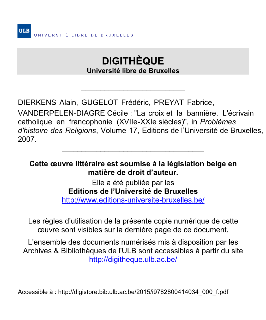 DIGITHÈQUE Université Libre De Bruxelles