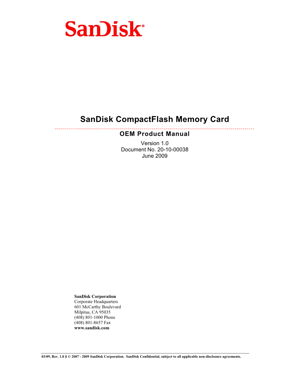 Sandisk Compactflash Memory Card