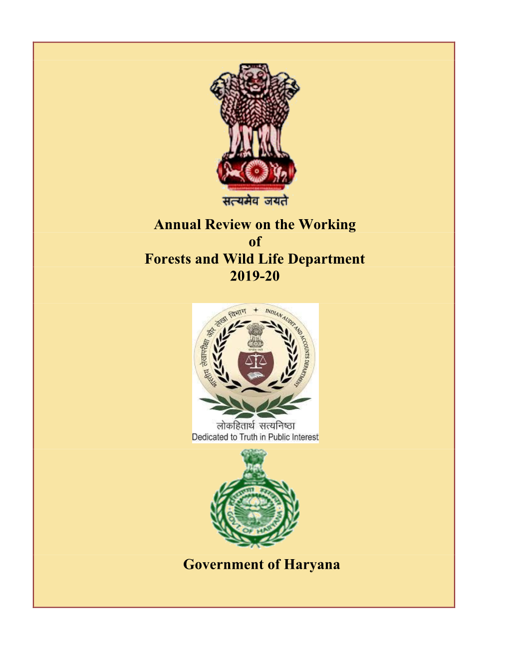 Annual Review on the Working of Forests and Wild Life Department 2019-20 Government of Haryana