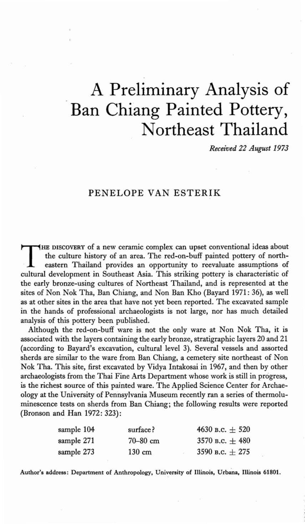 A Preliminary Analysis of Ban Chiang Painted Pottery, Northeast Thailand Received 22 August 1973