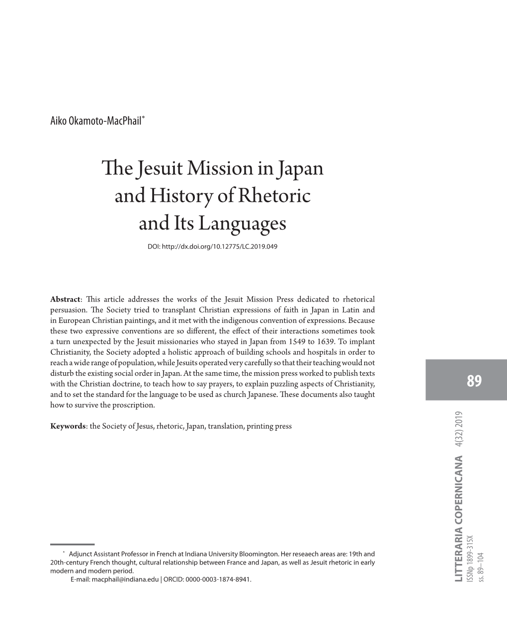 The Jesuit Mission in Japan and History of Rhetoric and Its Languages DOI