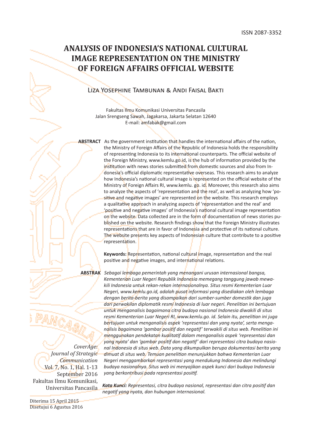Analysis of Indonesia's National Cultural Image Representation On