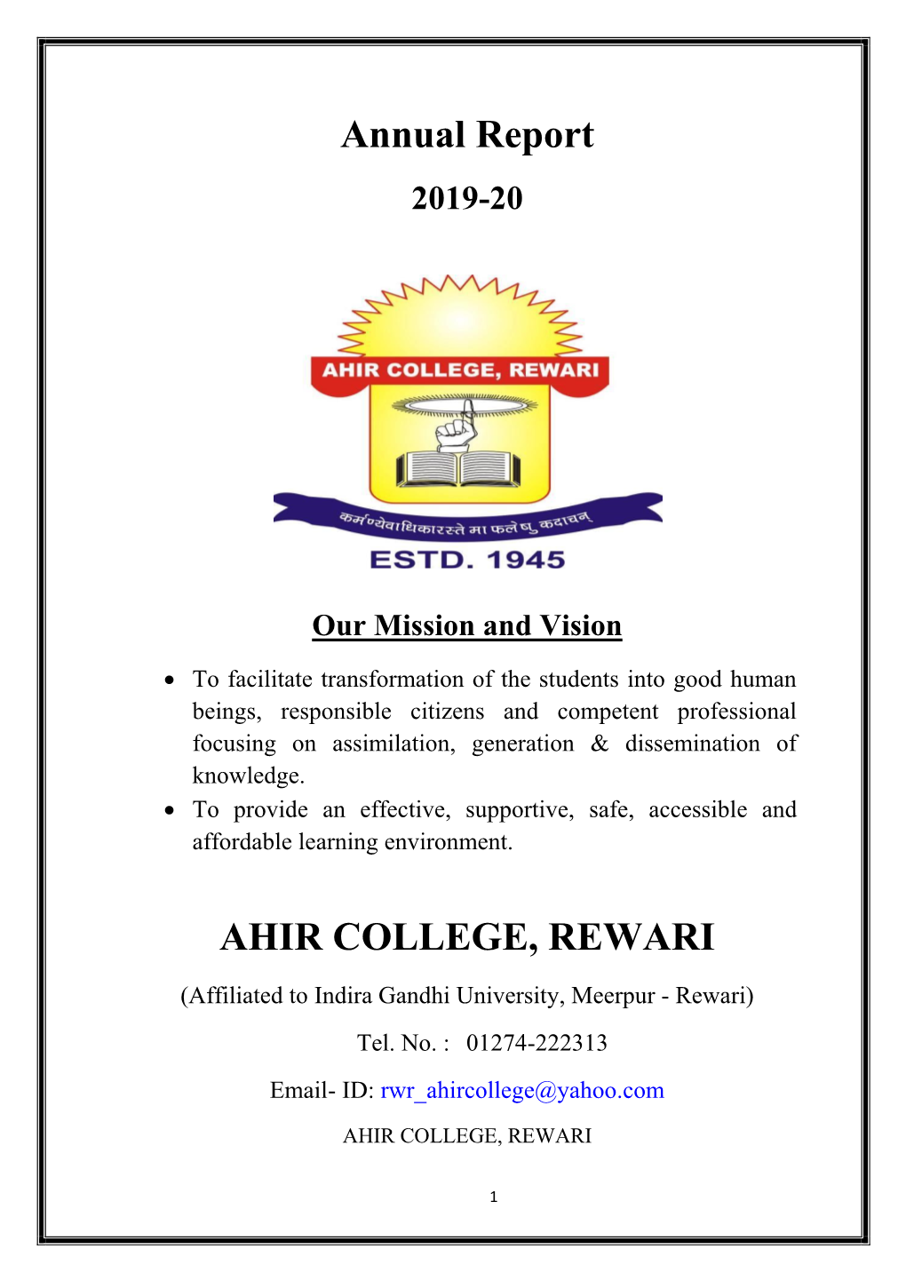 Annual Report AHIR COLLEGE, REWARI