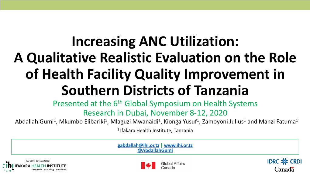 Increasing ANC Utilization: a Qualitative Realistic Evaluation on the Role of Health Facility Quality Improvement in Southern Di