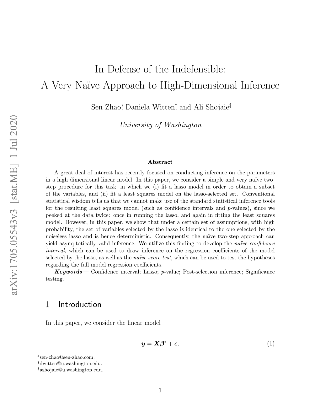 In Defense of the Indefensible: a Very Na¨Ive Approach to High-Dimensional Inference