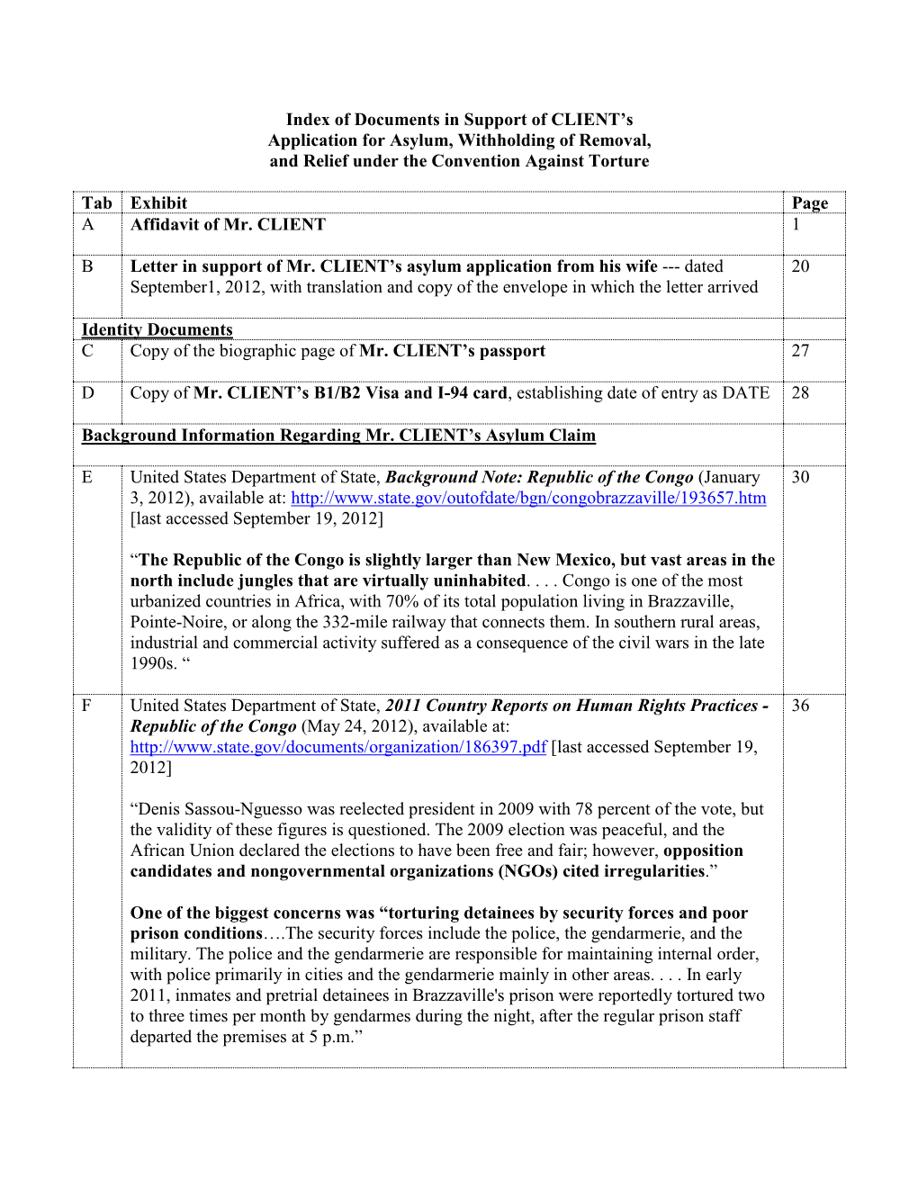 Index of Documents in Support of Divin Gregis Baniekona's