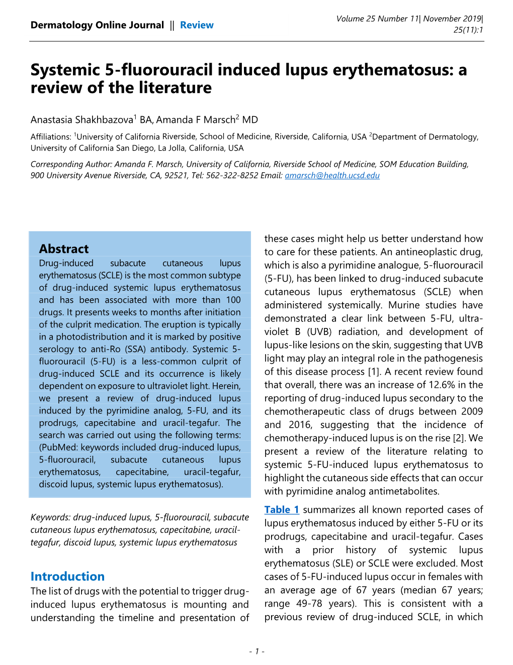 Systemic 5-Fluorouracil Induced Lupus Erythematosus: a Review of the Literature