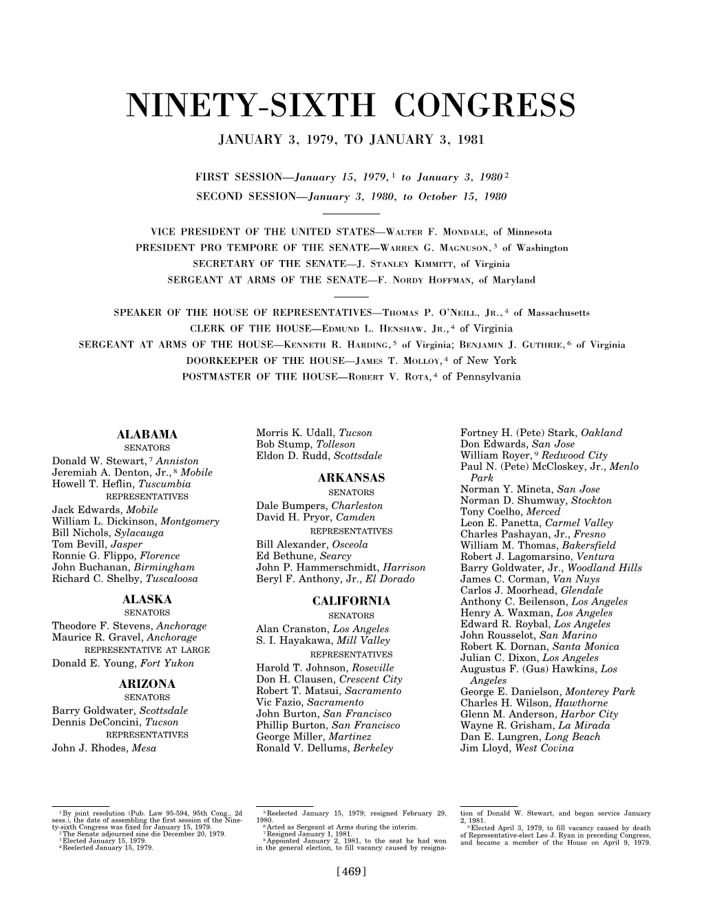 Ninety-Sixth Congress January 3, 1979, to January 3, 1981