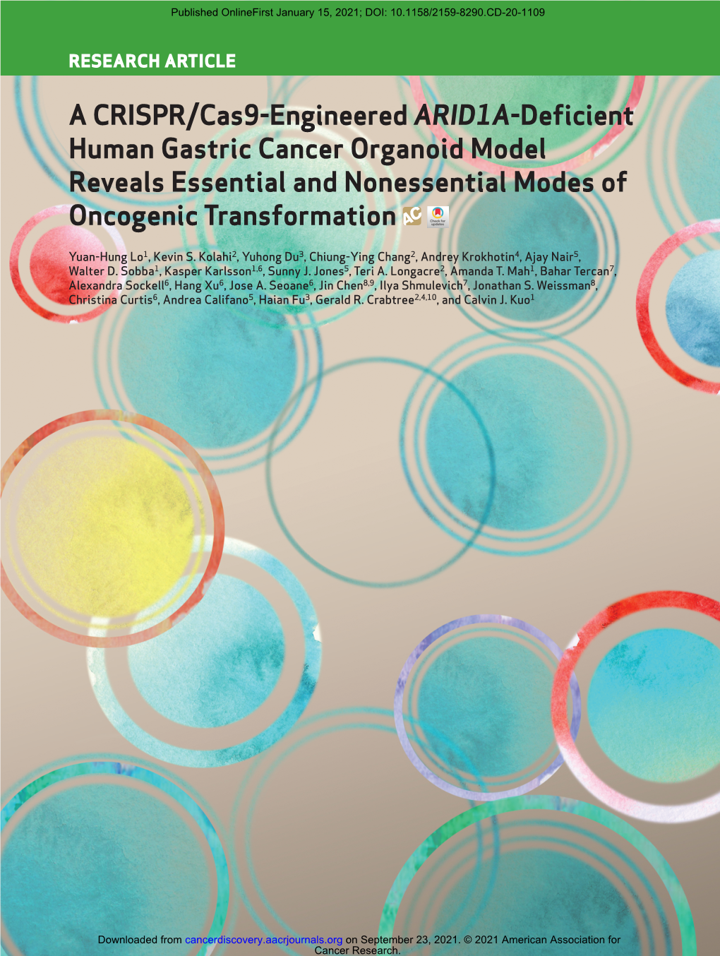 A CRISPR/Cas9-Engineered ARID1A-Deficient Human Gastric Cancer Organoid Model Reveals Essential and Nonessential Modes of Oncogenic Transformation