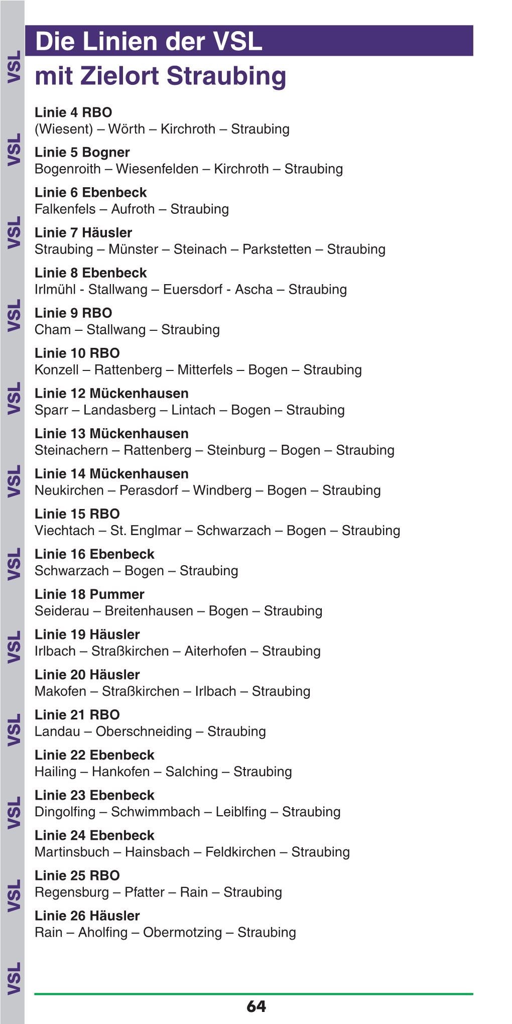 Die Linien Der VSL Mit Zielort Straubing