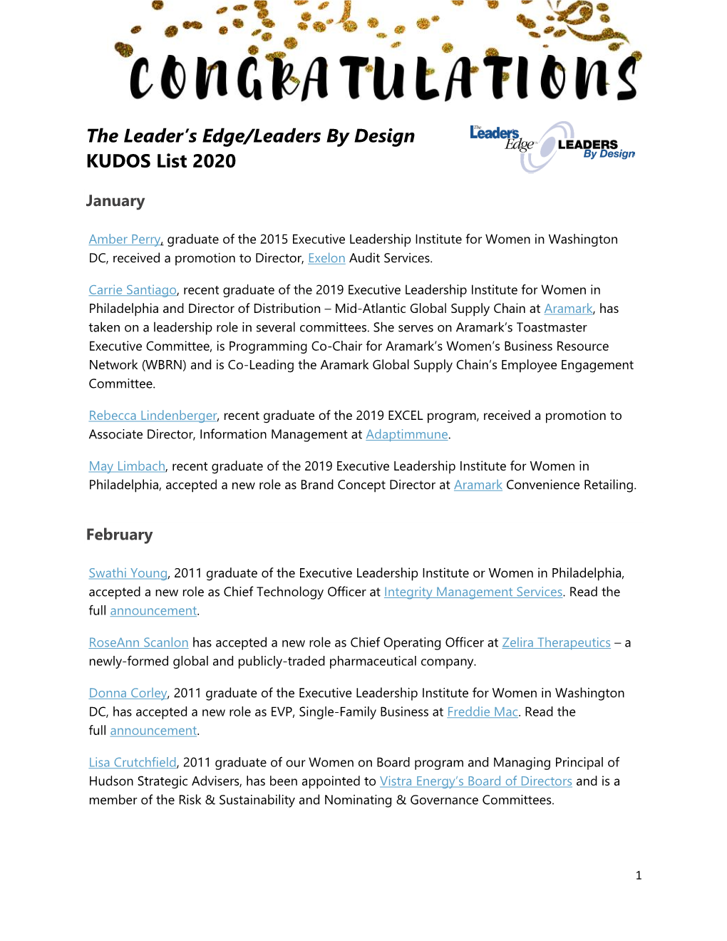 The Leader's Edge/Leaders by Design KUDOS List 2020