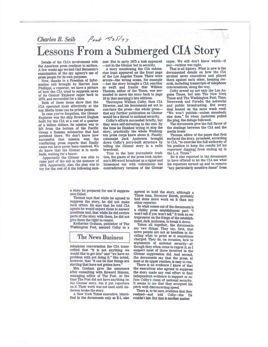 Lessons from a Submerged CIA Story Details of the CIA's Involvement with Mer