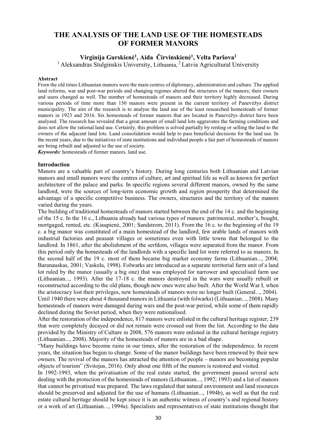 The Analysis of the Land Use of the Homesteads of Former Manors