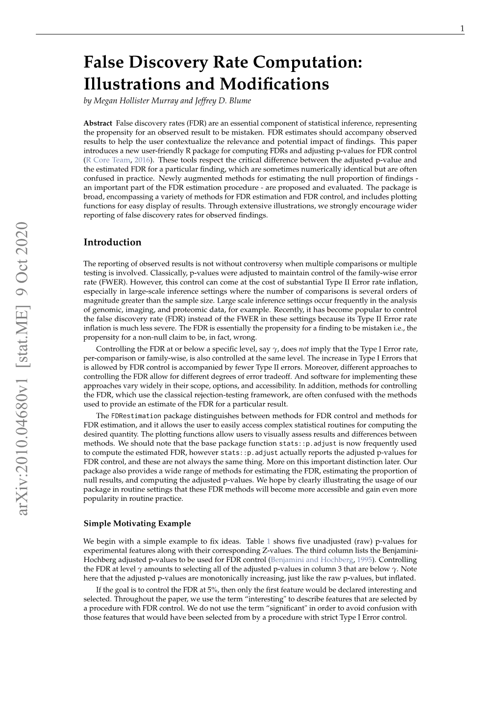 False Discovery Rate Computation: Illustrations and Modiﬁcations by Megan Hollister Murray and Jeffrey D