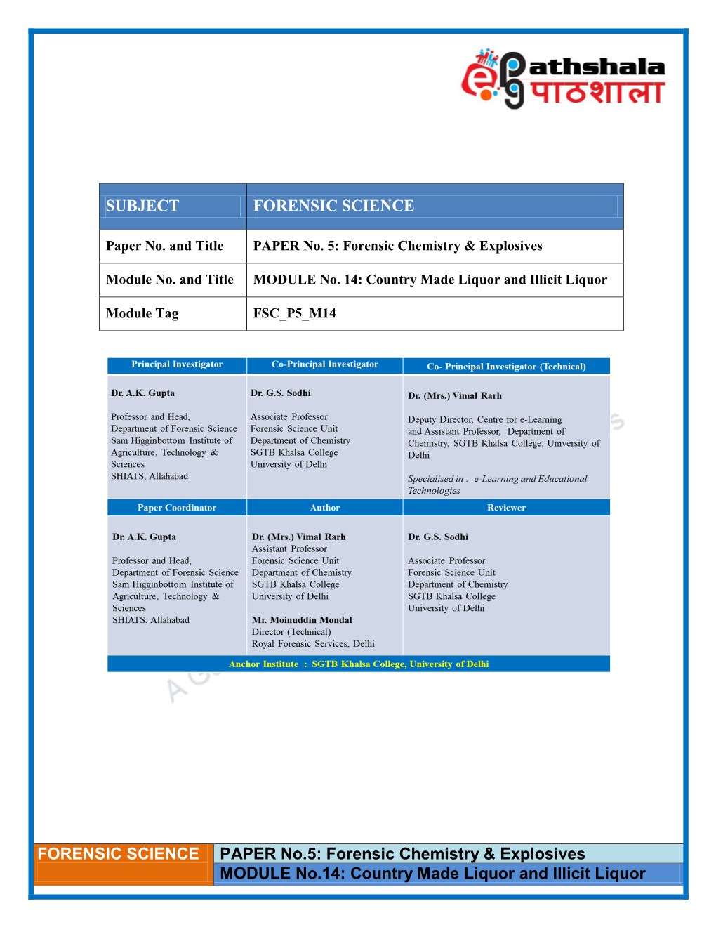 Forensic Chemistry & Explosives MODULE No.14: Country Made