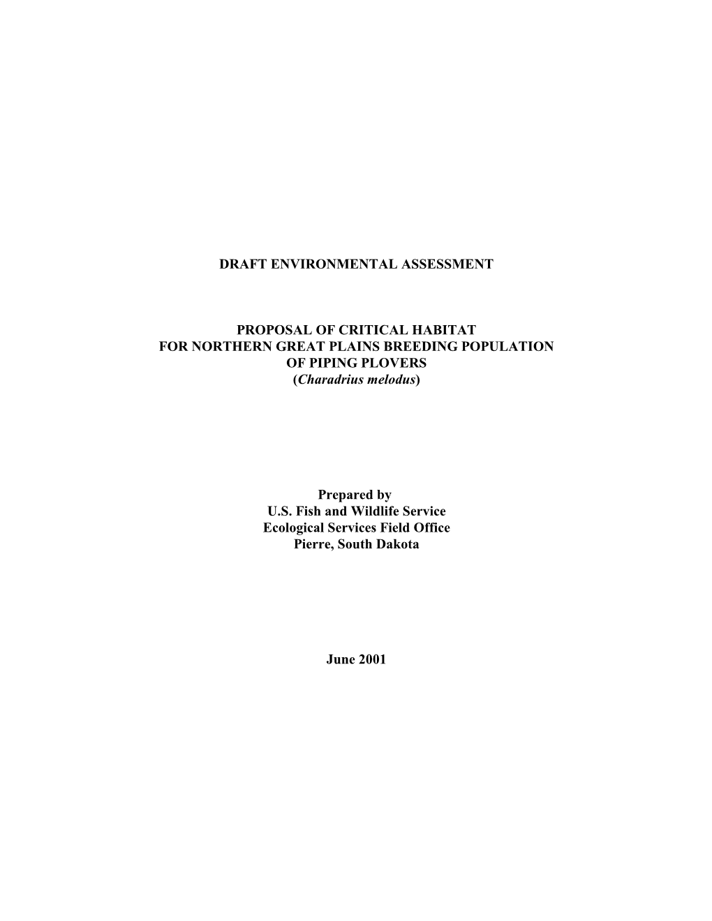 Draft Environmental Assessment Proposal Of