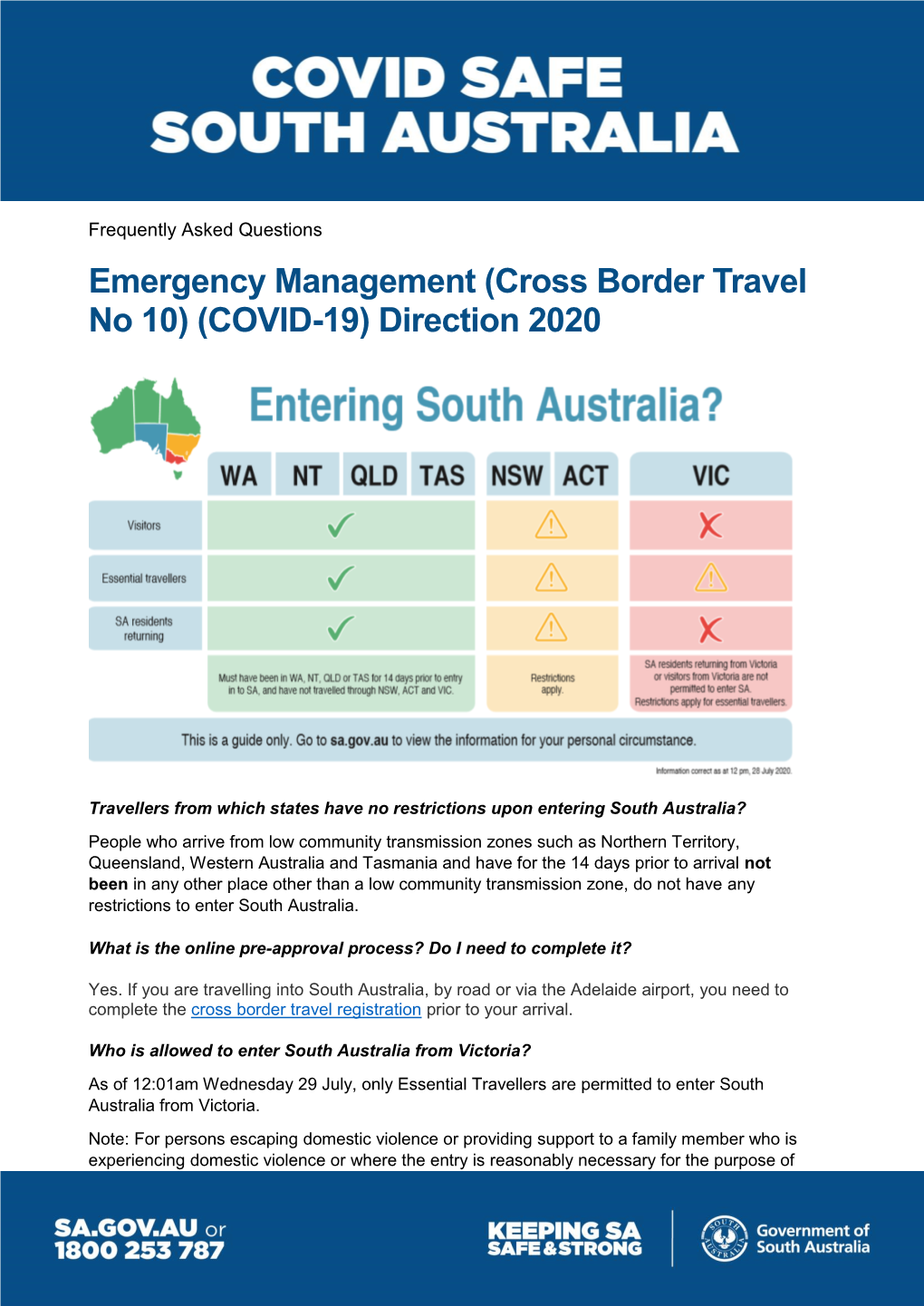 (Cross Border Travel No 10) (COVID-19) Direction 2020