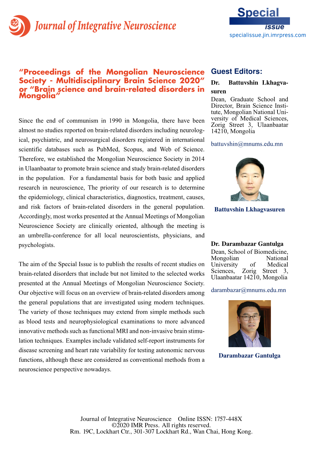 Proceedings of the Mongolian Neuroscience Society