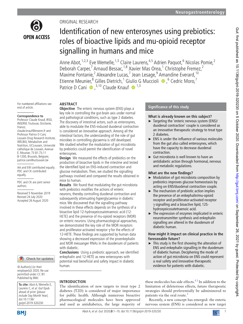 Identification of New Enterosynes Using Prebiotics: Roles of Bioactive Lipids and Mu-Opioid Receptor Signalling in Humans and Mi