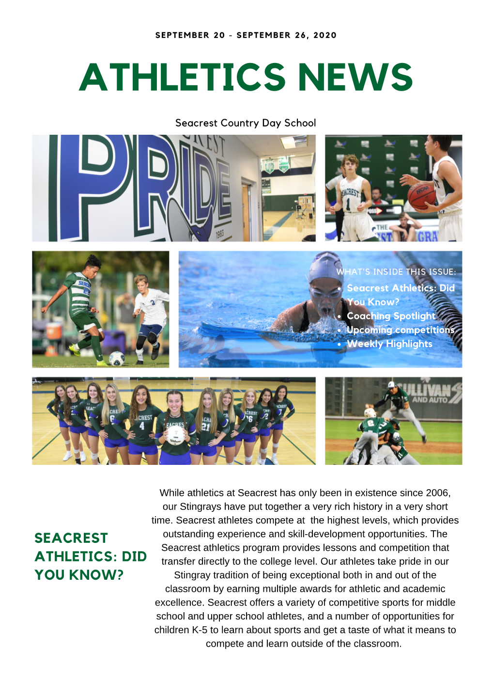 Athletics Weekly Newsletter 9/20
