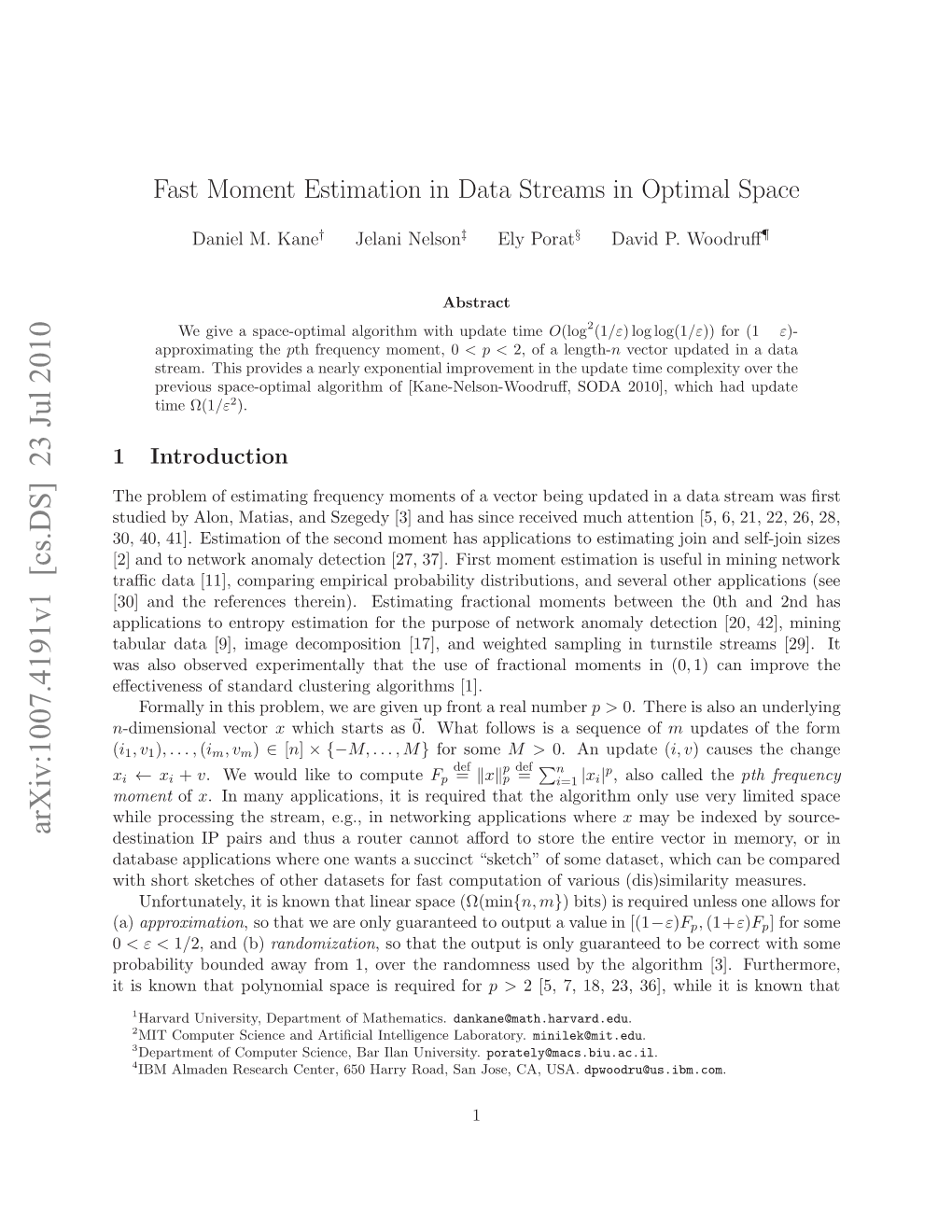 Fast Moment Estimation in Data Streams in Optimal Space