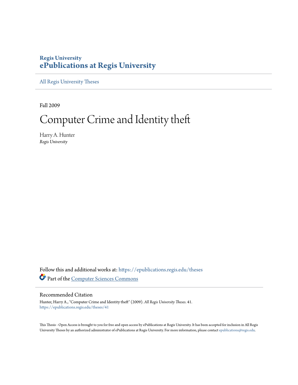 Computer Crime and Identity Theft Harry A