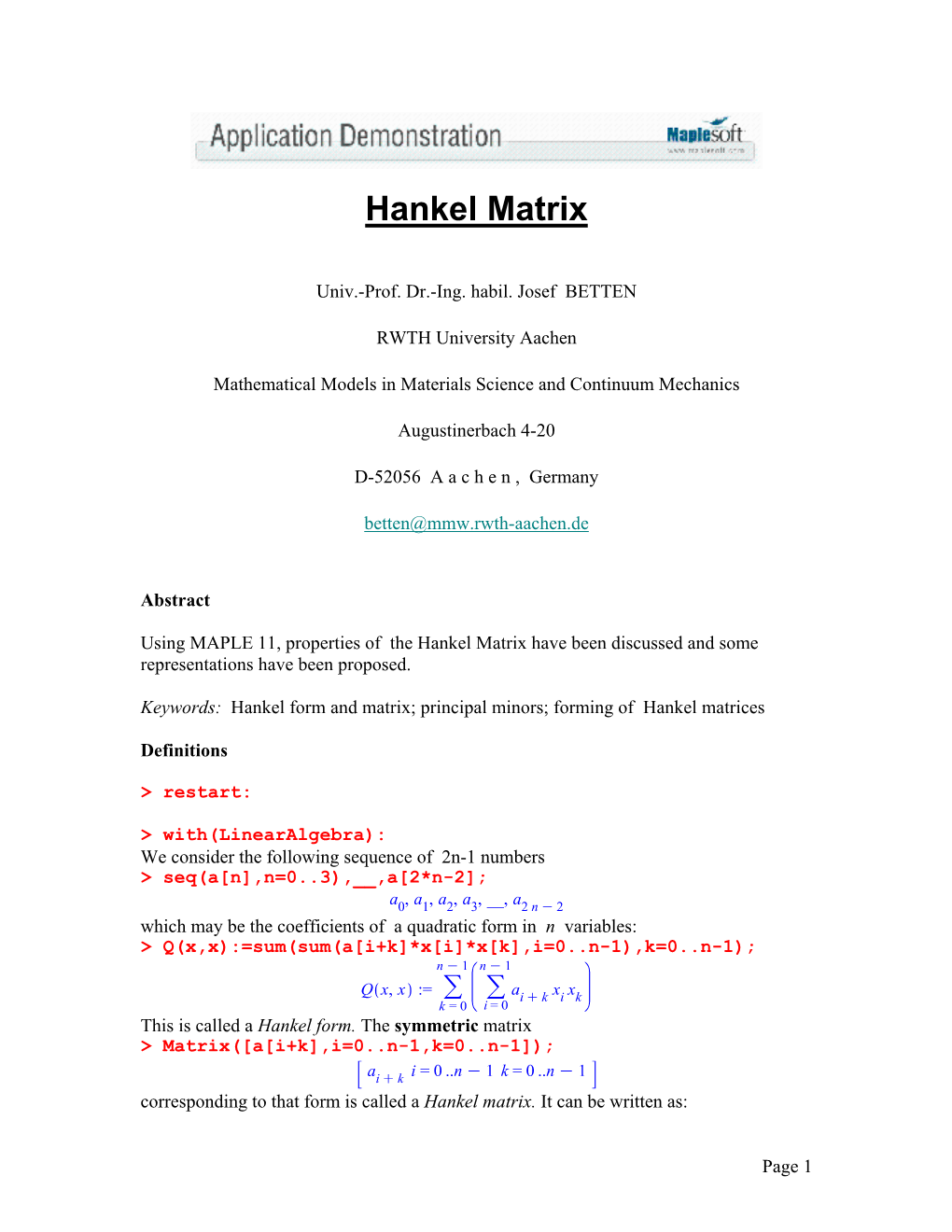 Hankel Matrix