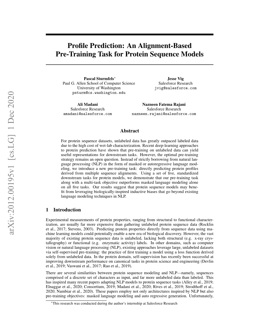 Profile Prediction: an Alignment-Based Pre-Training Task