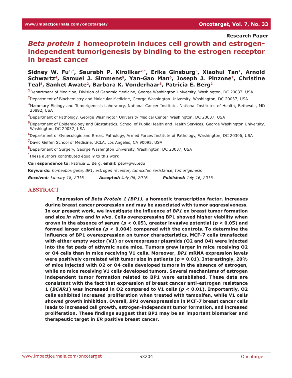 Independent Tumorigenesis by Binding to the Estrogen Receptor in Breast Cancer