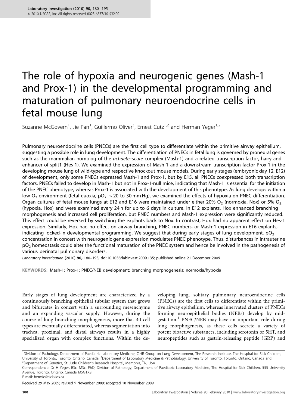 The Role of Hypoxia and Neurogenic Genes