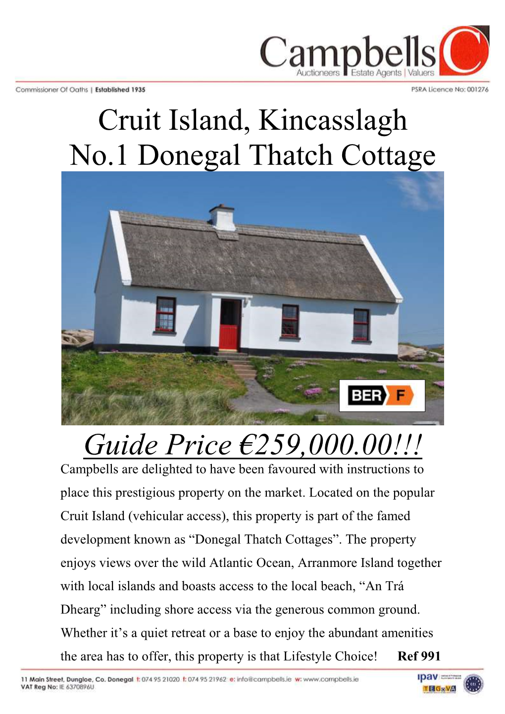 Cruit Island, Kincasslagh No.1 Donegal Thatch Cottage Guide