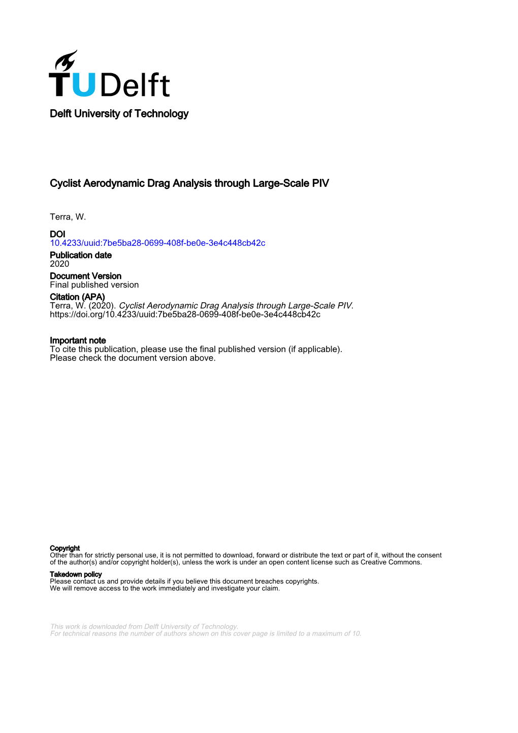 Delft University of Technology Cyclist Aerodynamic Drag Analysis