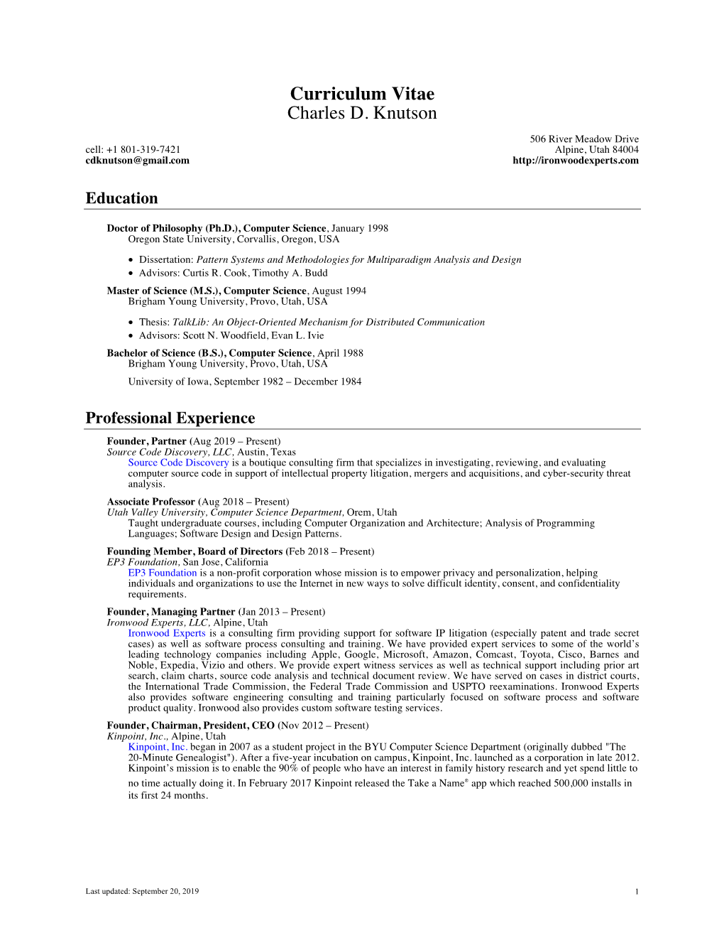 Charles Knutson CV