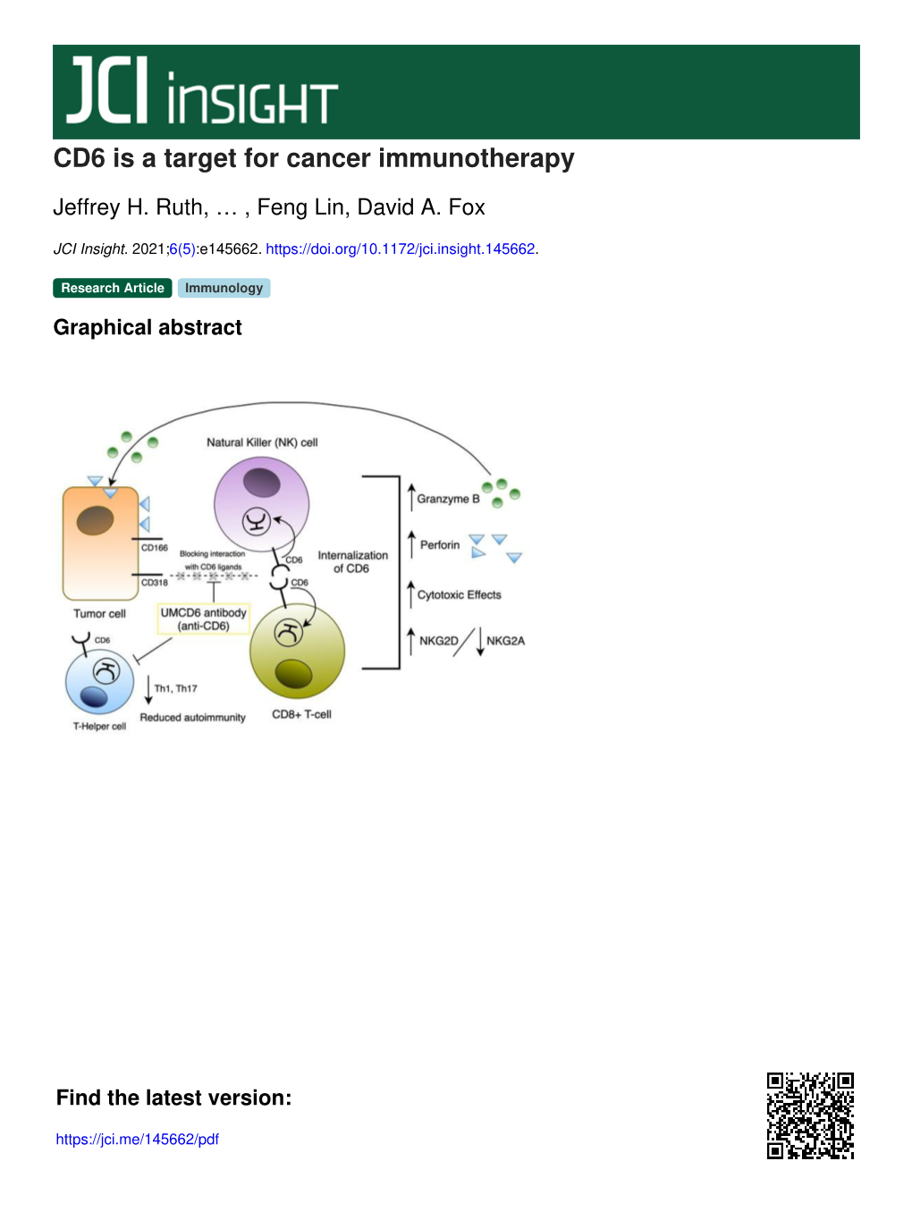 CD6 Is a Target for Cancer Immunotherapy