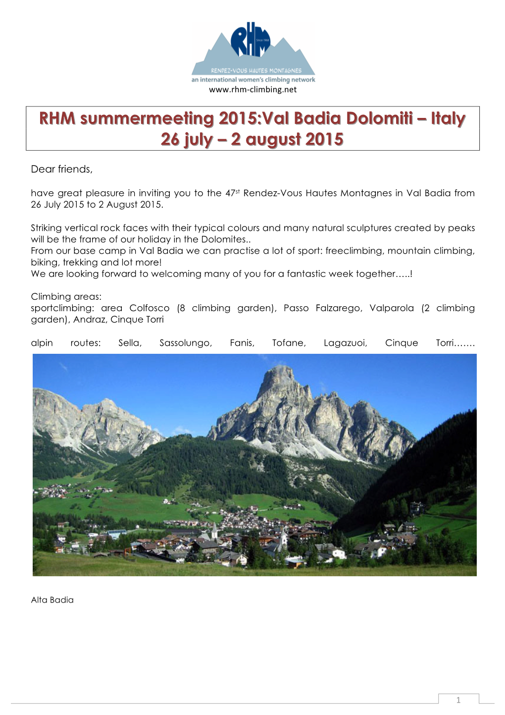 RHM Summermeeting 2015:Val Badia Dolomiti