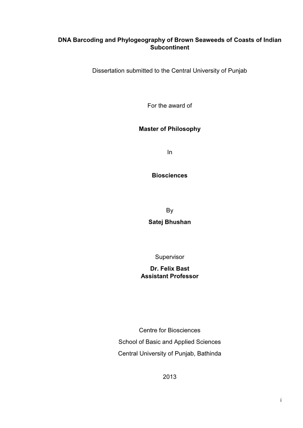 DNA Barcoding and Phylogeography of Brown Seaweeds of Coasts of Indian Subcontinent