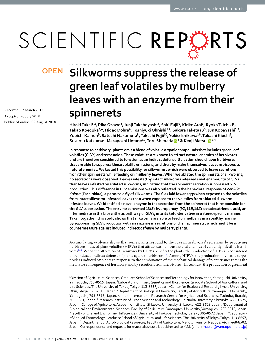 Silkworms Suppress the Release of Green Leaf Volatiles by Mulberry