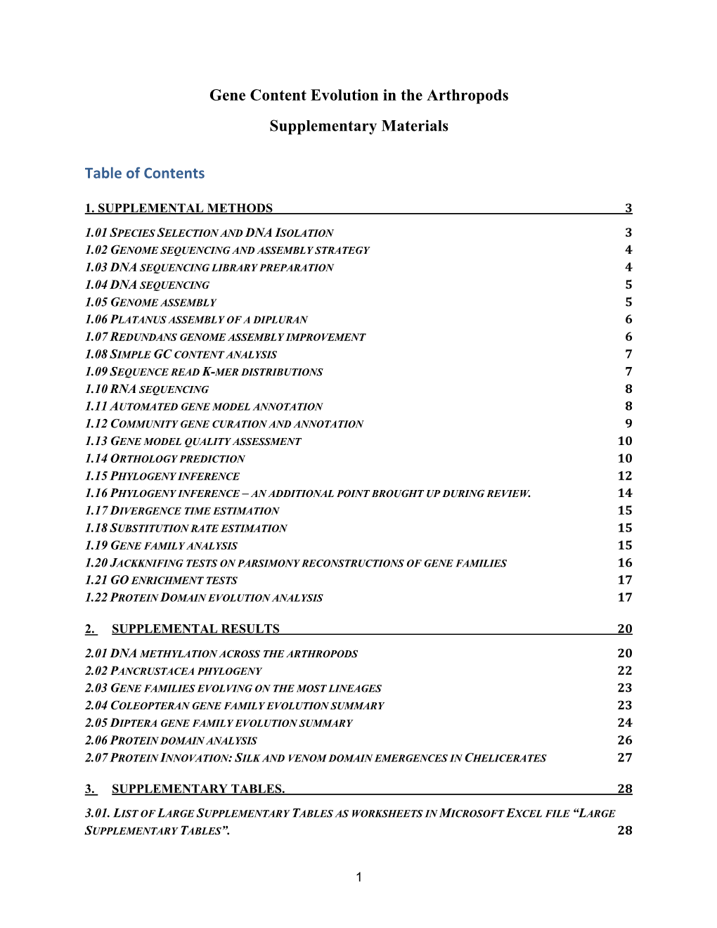 Gene Content Evolution in the Arthropods Supplementary