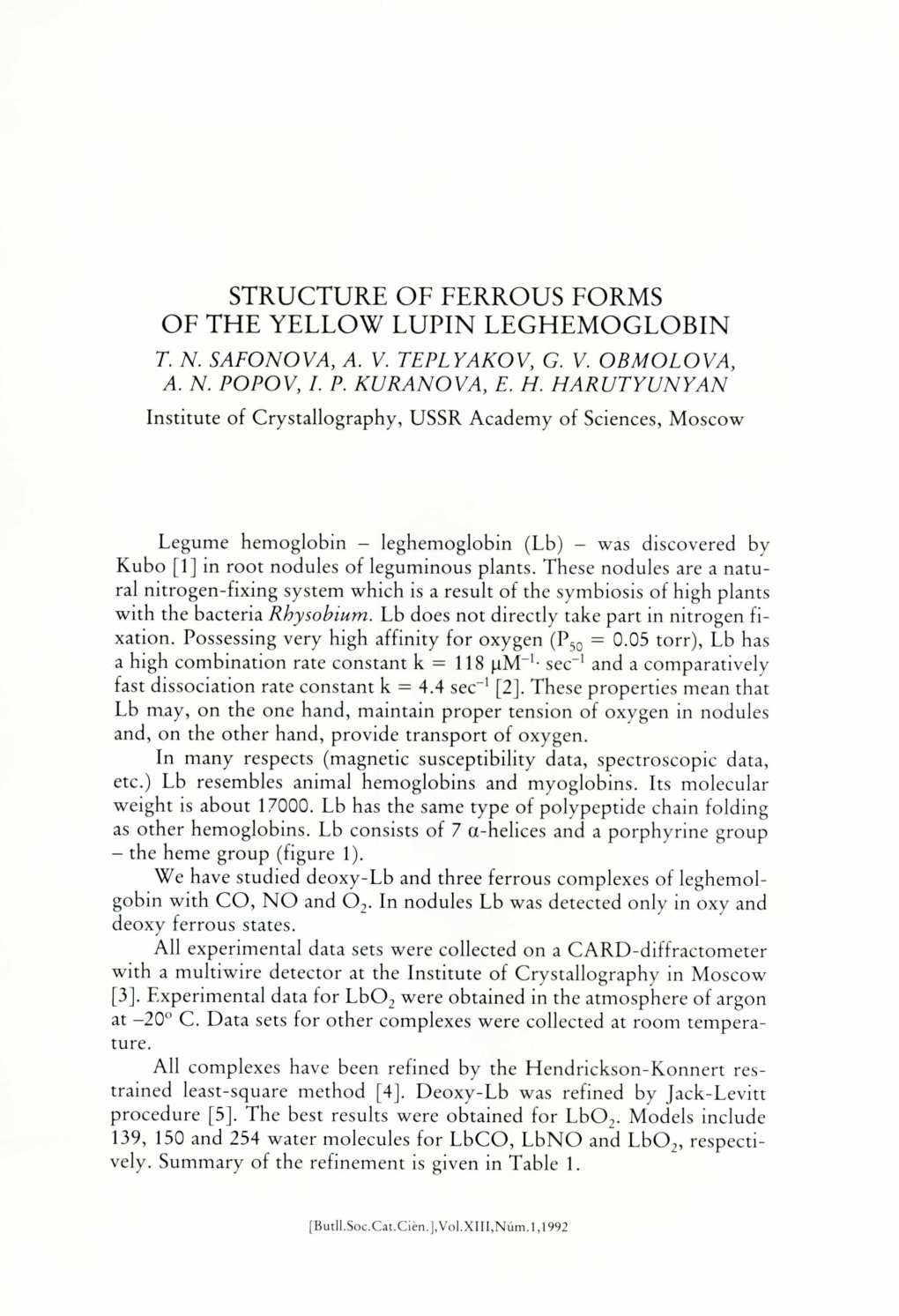 Structure of Ferrous Forms of the Yellow Lupin Leghemoglobin T