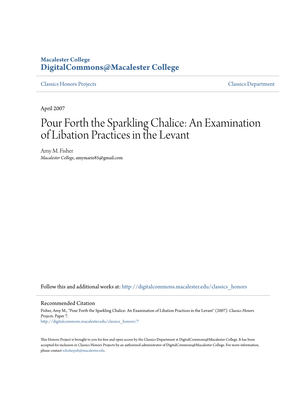 An Examination of Libation Practices in the Levant Amy M