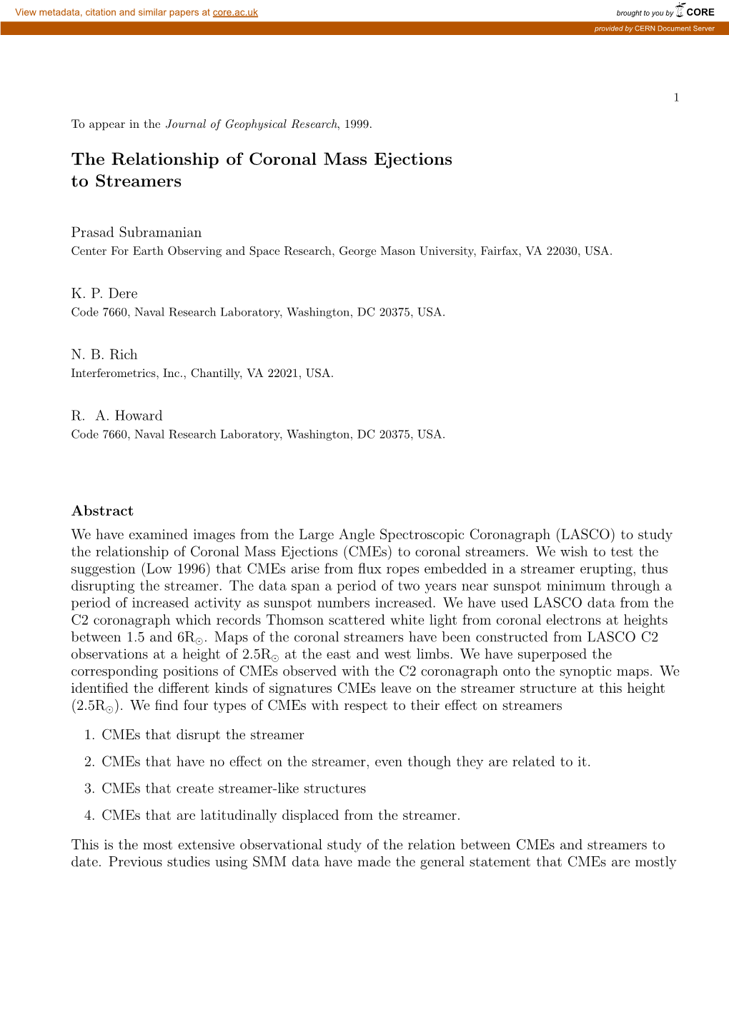 The Relationship of Coronal Mass Ejections to Streamers