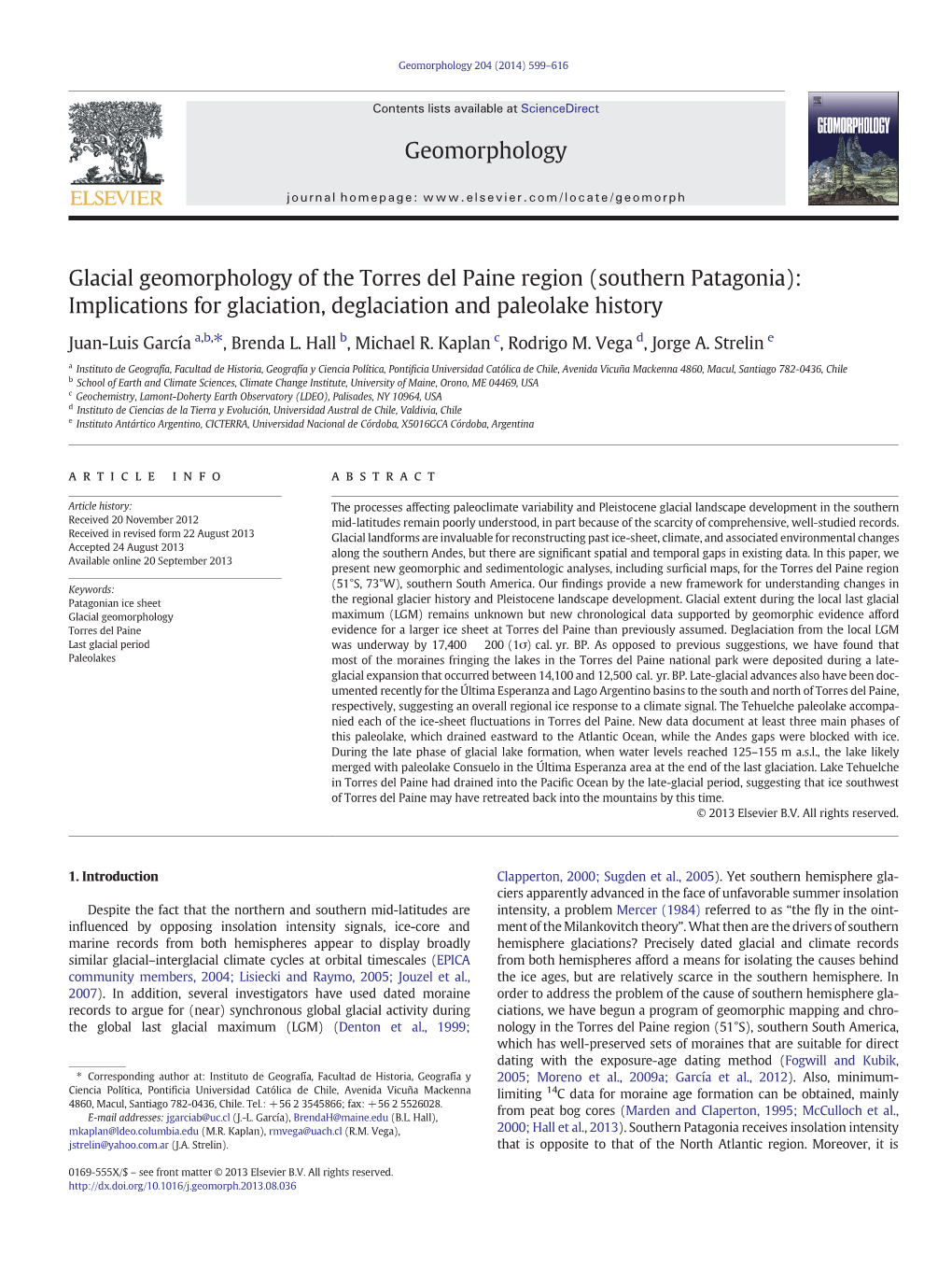 Glacial Geomorphology of the Torres Del Paine Region (Southern Patagonia): Implications for Glaciation, Deglaciation and Paleolake History