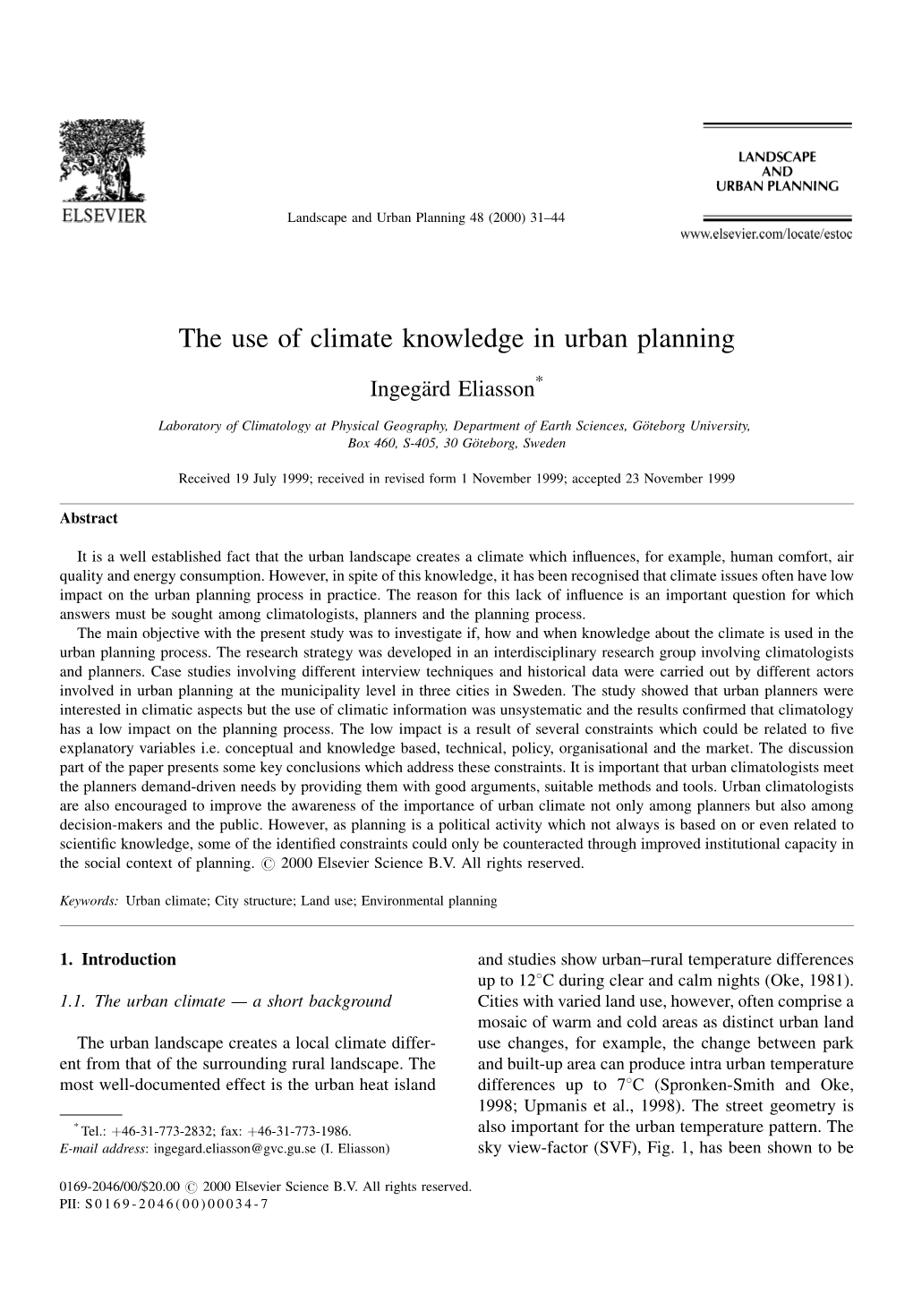 The Use of Climate Knowledge in Urban Planning