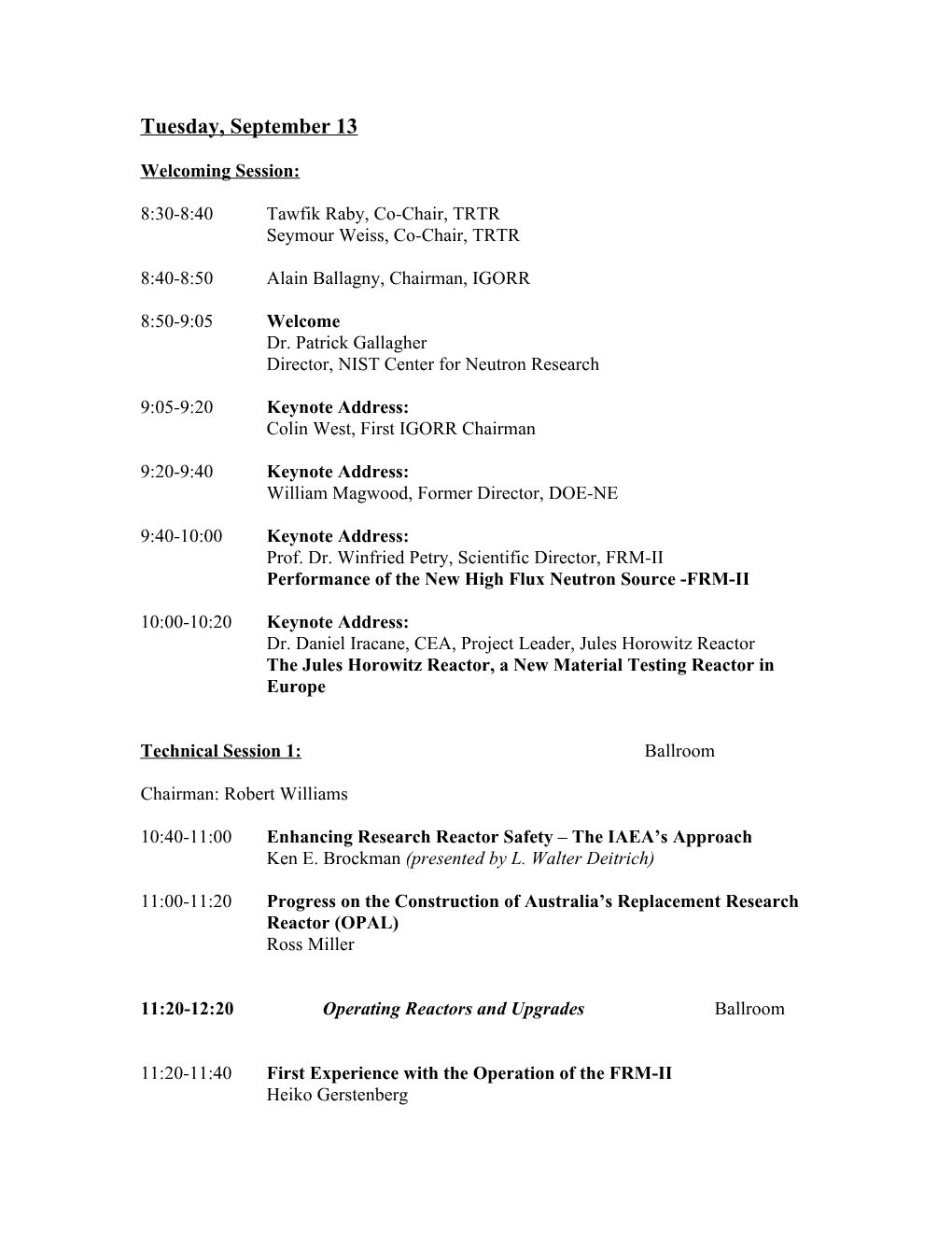 TRTR IGORR 2005 Schedule of Speakers.Pdf