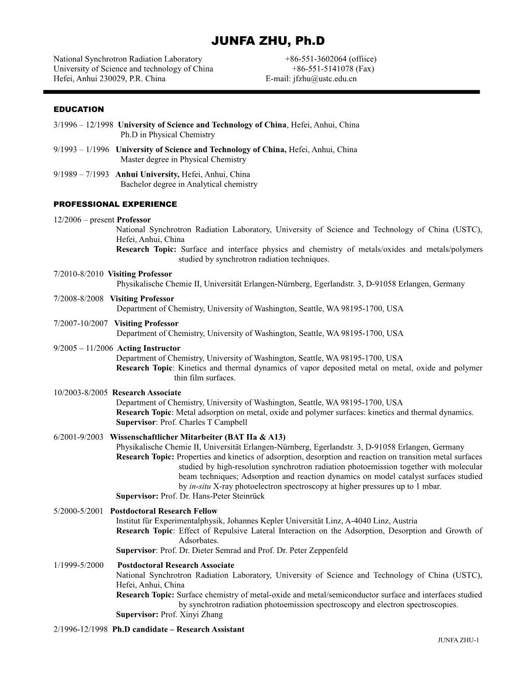 National Synchrotron Radiation Laboratory +86-551-3602064 (Offiice)